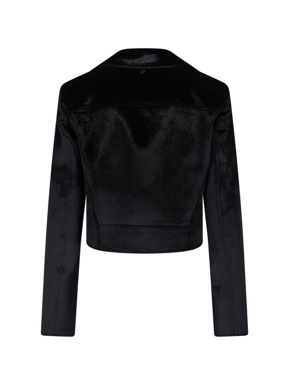 Dondup Black Velvet Double Zip Biker Jacket Zwart