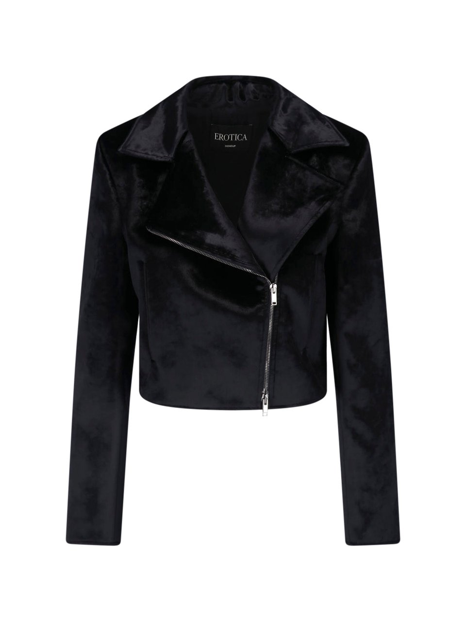 Dondup Black Velvet Double Zip Biker Jacket Zwart