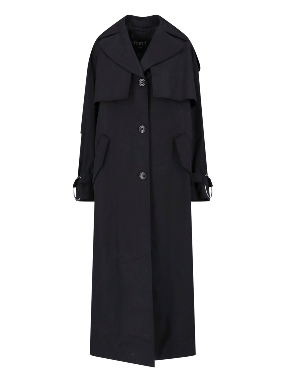 Dondup Black Cotton-Blend Canvas Trench Coat Zwart