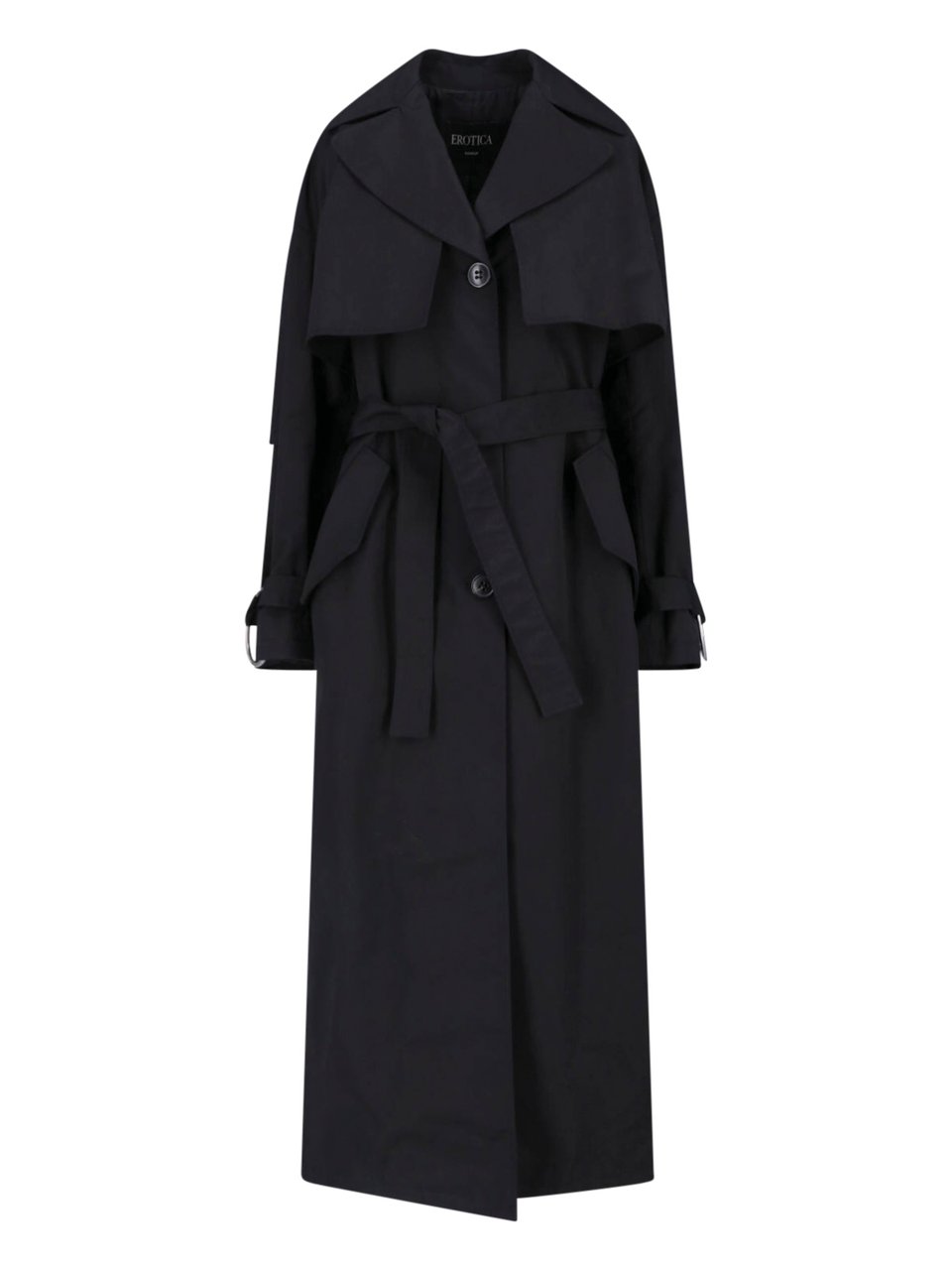 Dondup Black Cotton-Blend Canvas Trench Coat Zwart