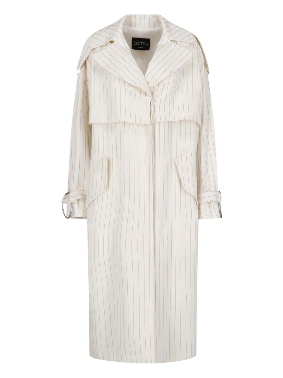 Dondup White Gessato Wool Pinstripe Trench Coat Wit