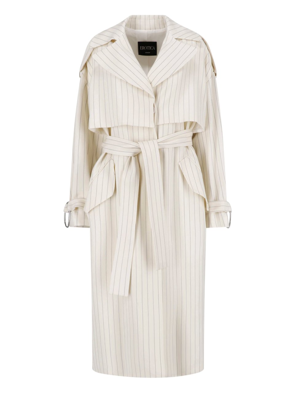 Dondup White Gessato Wool Pinstripe Trench Coat Wit
