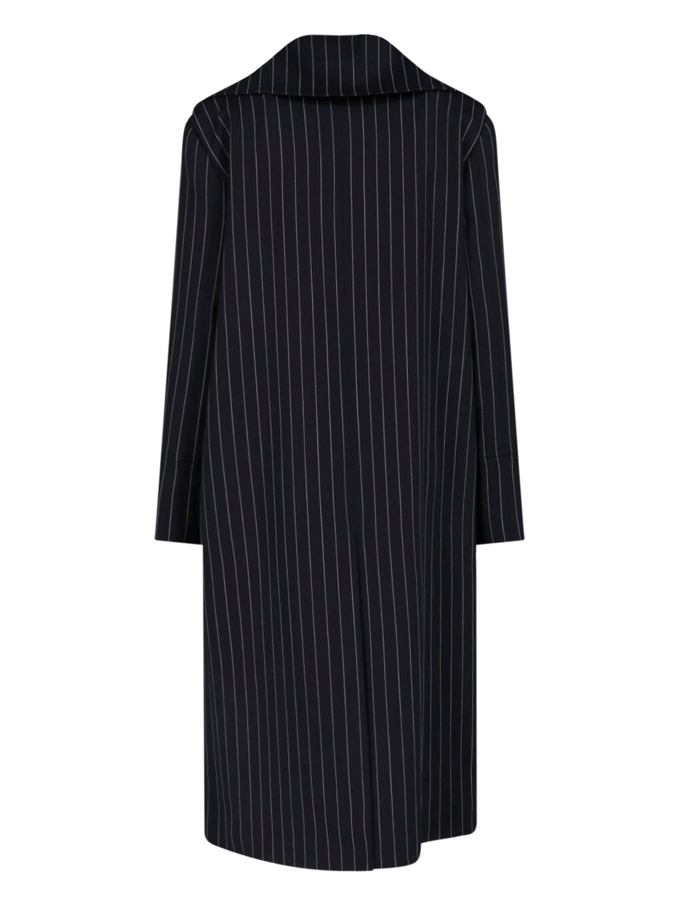 Dondup Black Gessato Wool Pinstripe Coat Zwart