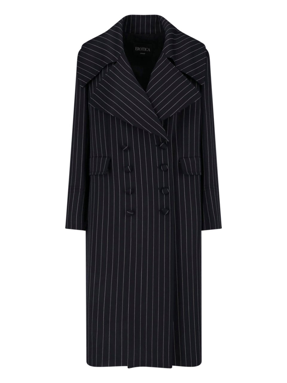 Dondup Black Gessato Wool Pinstripe Coat Zwart