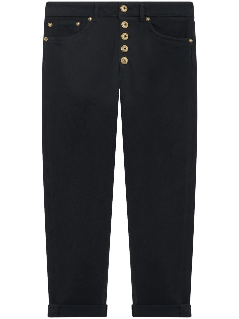 Dondup Loose-Fit Cropped Trousers with Gold-tone Button Detail Zwart