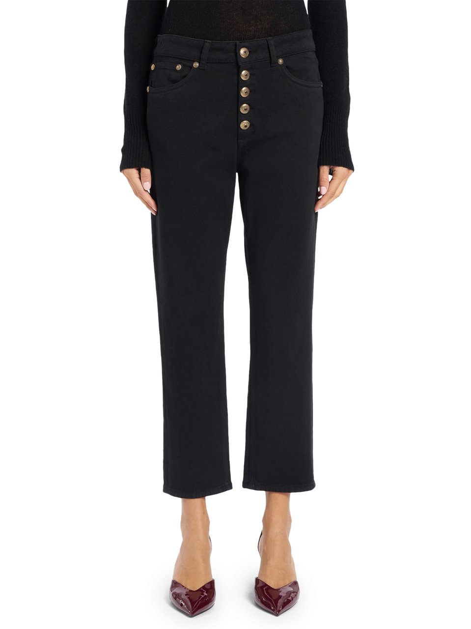 Dondup Loose-Fit Cropped Trousers with Gold-tone Button Detail Zwart