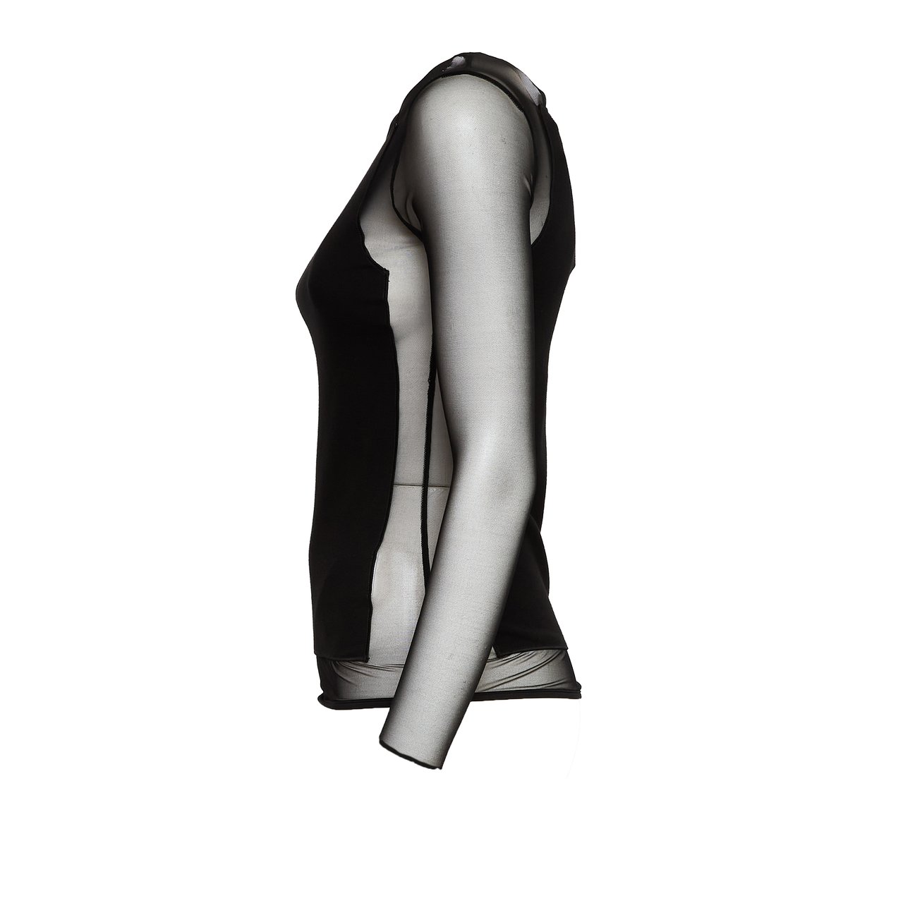 Dondup Slim-Fit Long Sleeve Top with Sheer Tulle Sleeves Zwart