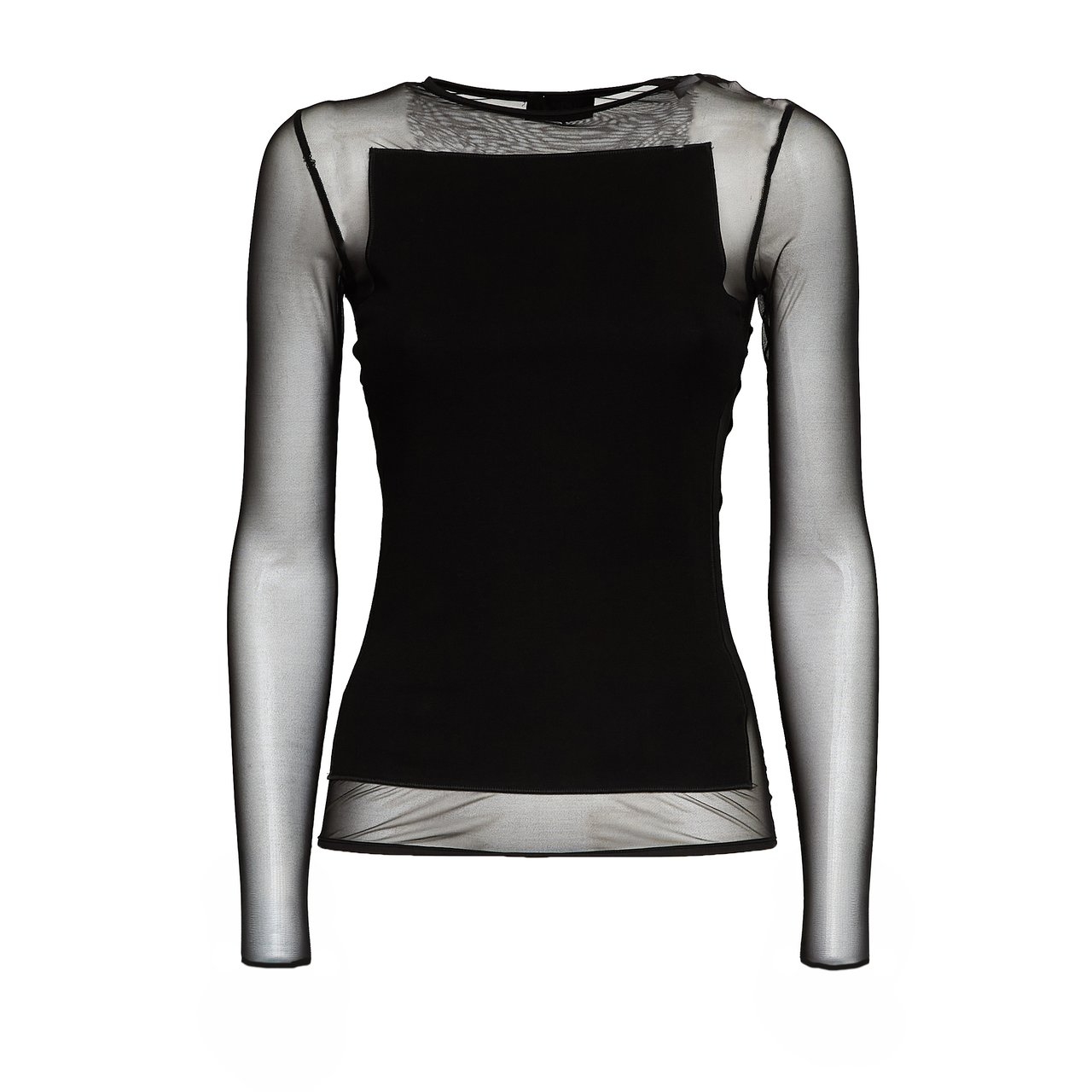 Dondup Slim-Fit Long Sleeve Top with Sheer Tulle Sleeves Zwart