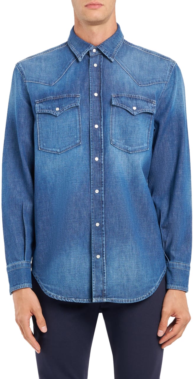 Dondup Shirts Blue Denim Blauw