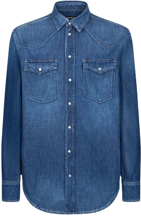 Dondup Shirts Blue Denim Blauw