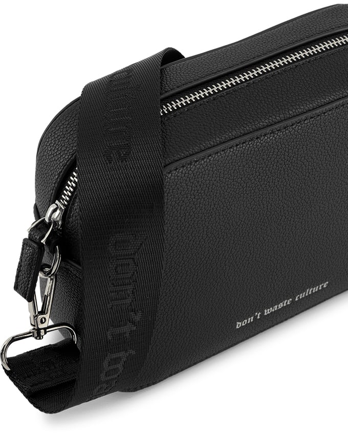 Don't Waste Culture Leather Messenger Bag | Black Zwart