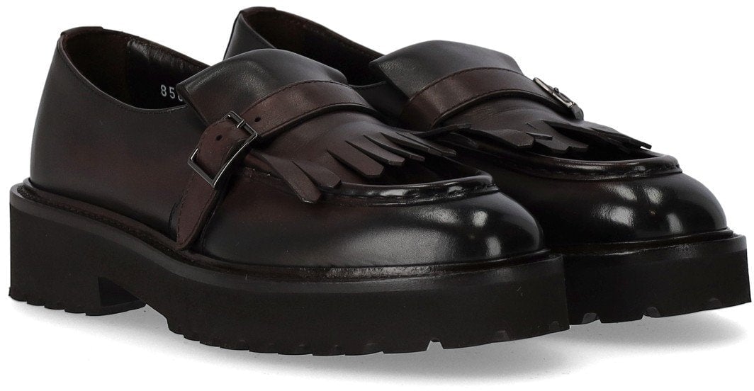 Doucal's DOUCAL'S DECO' DARK LOAFER WITH FRINGE Bruin