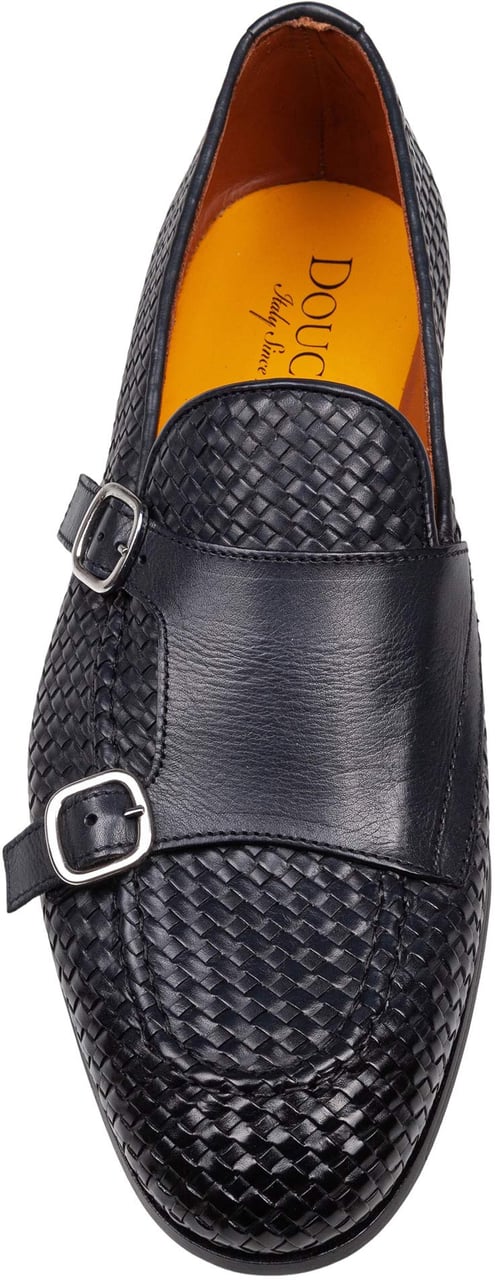Doucal's Doucal's double adler moccasin with double buckle in woven leather color blue Blauw