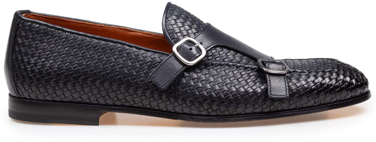 Doucal's Doucal's double adler moccasin with double buckle in woven leather color blue Blauw