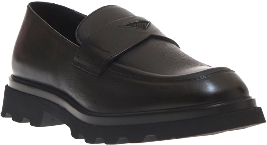 Doucal's Mocassino Penny Pelle Nera Fondo In Gomma Pesante Zwart