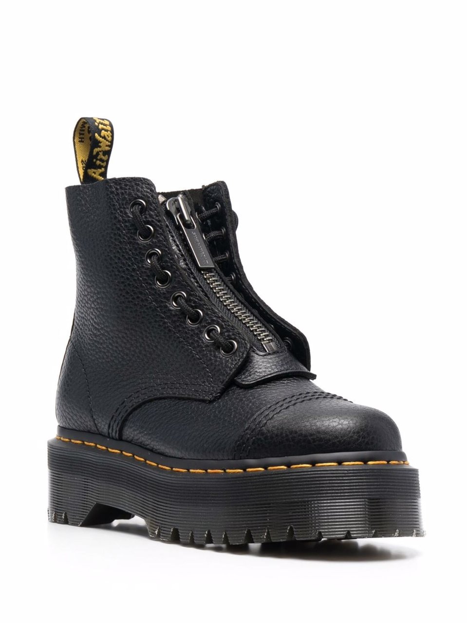 Dr. Martens Textured Nappa Leather Ankle Boots with Grooved Sole Zwart