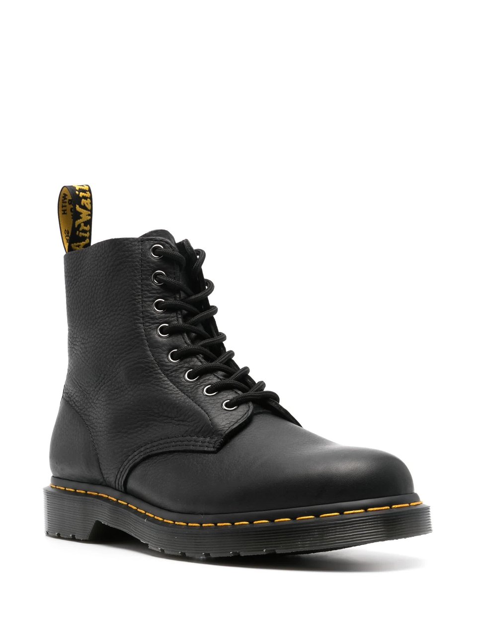 Dr. Martens Ankle-High Textured Leather Boots with Lace-Up Front and Signature Stitching Zwart