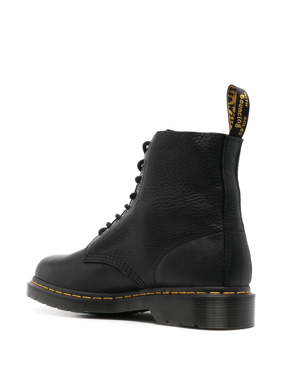 Dr. Martens Ankle-High Textured Leather Boots with Lace-Up Front and Signature Stitching Zwart