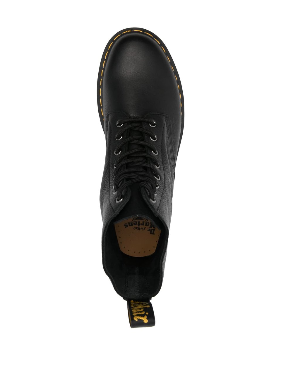 Dr. Martens Ankle-High Textured Leather Boots with Lace-Up Front and Signature Stitching Zwart