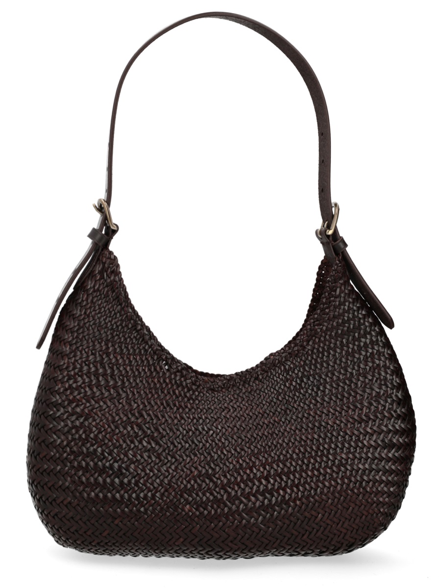 Dragon Diffusion Neutrals Half Moon Woven Leather Shoulder Bag Zwart