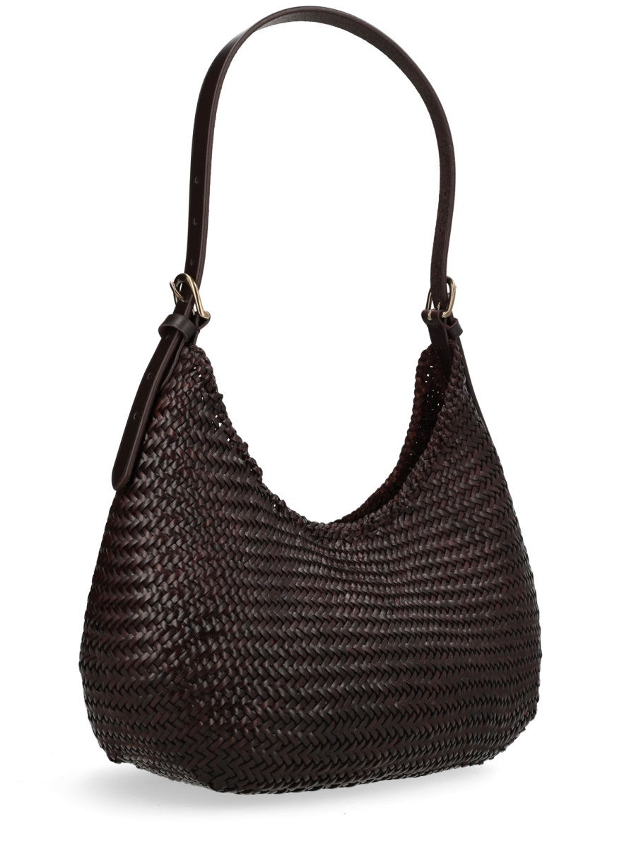Dragon Diffusion Neutrals Half Moon Woven Leather Shoulder Bag Zwart