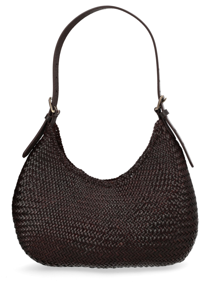 Dragon Diffusion Neutrals Half Moon Woven Leather Shoulder Bag Zwart
