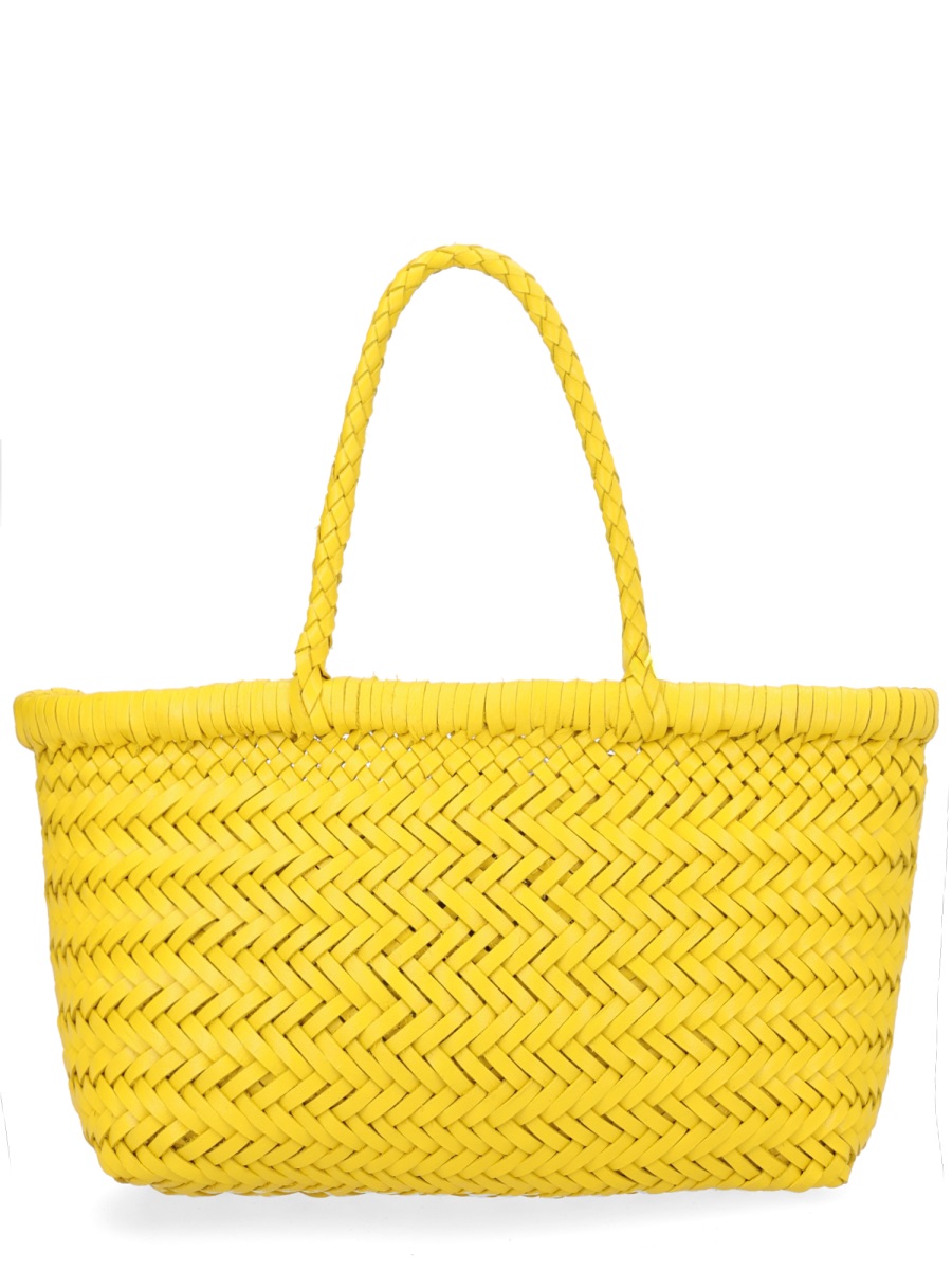 Dragon Diffusion Yellow Flat Gora Woven Leather Tote Bag Goud