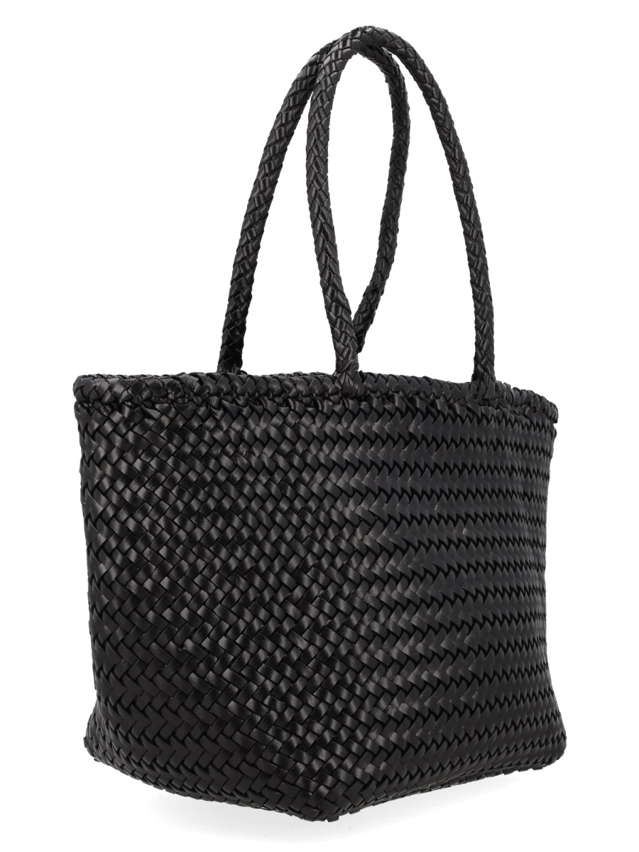 Dragon Diffusion Neutrals Grace Basket Woven Leather Tote Bag Zwart