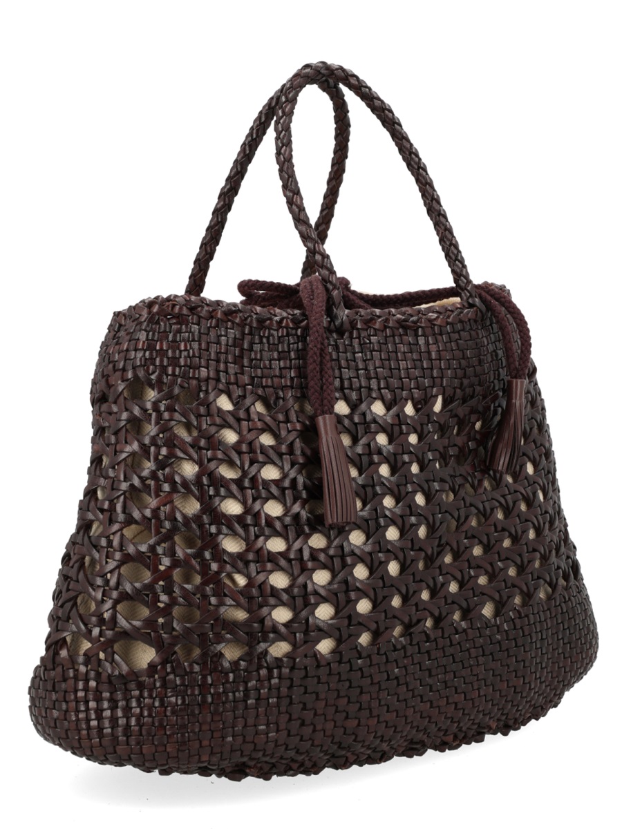 Dragon Diffusion Brown Santa Cano Woven Leather Handbag Zwart
