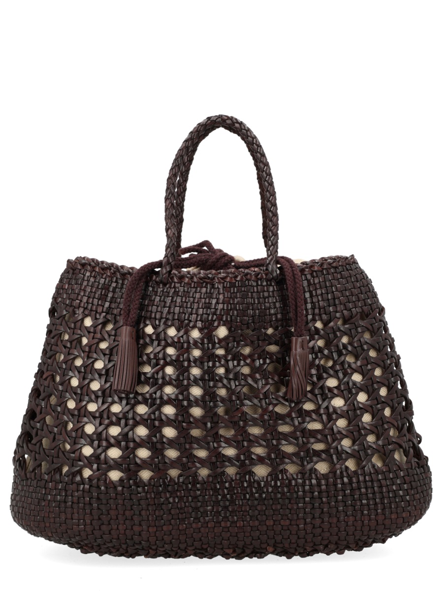 Dragon Diffusion Brown Santa Cano Woven Leather Handbag Zwart