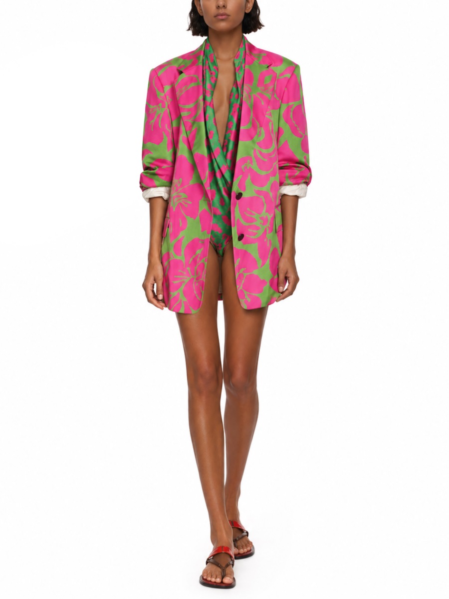 Dries van Noten Basti Single-Breasted Oversized Floral Viscose Blazer Roze