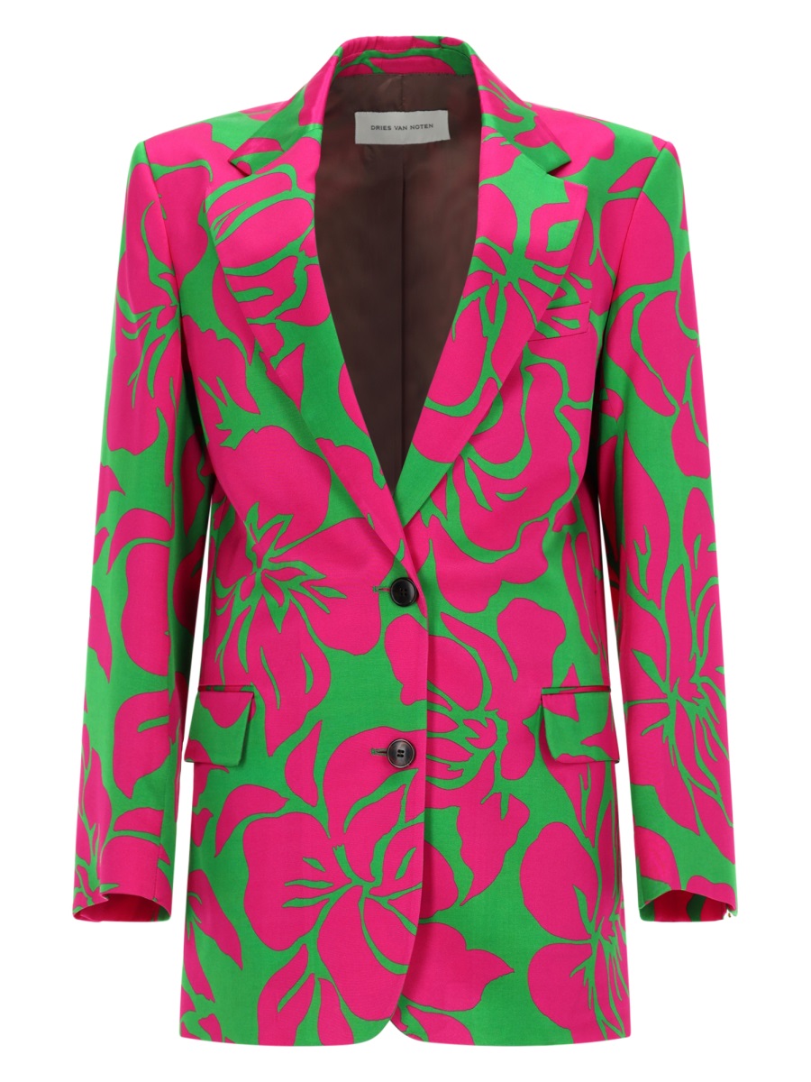 Dries van Noten Basti Single-Breasted Oversized Floral Viscose Blazer Roze
