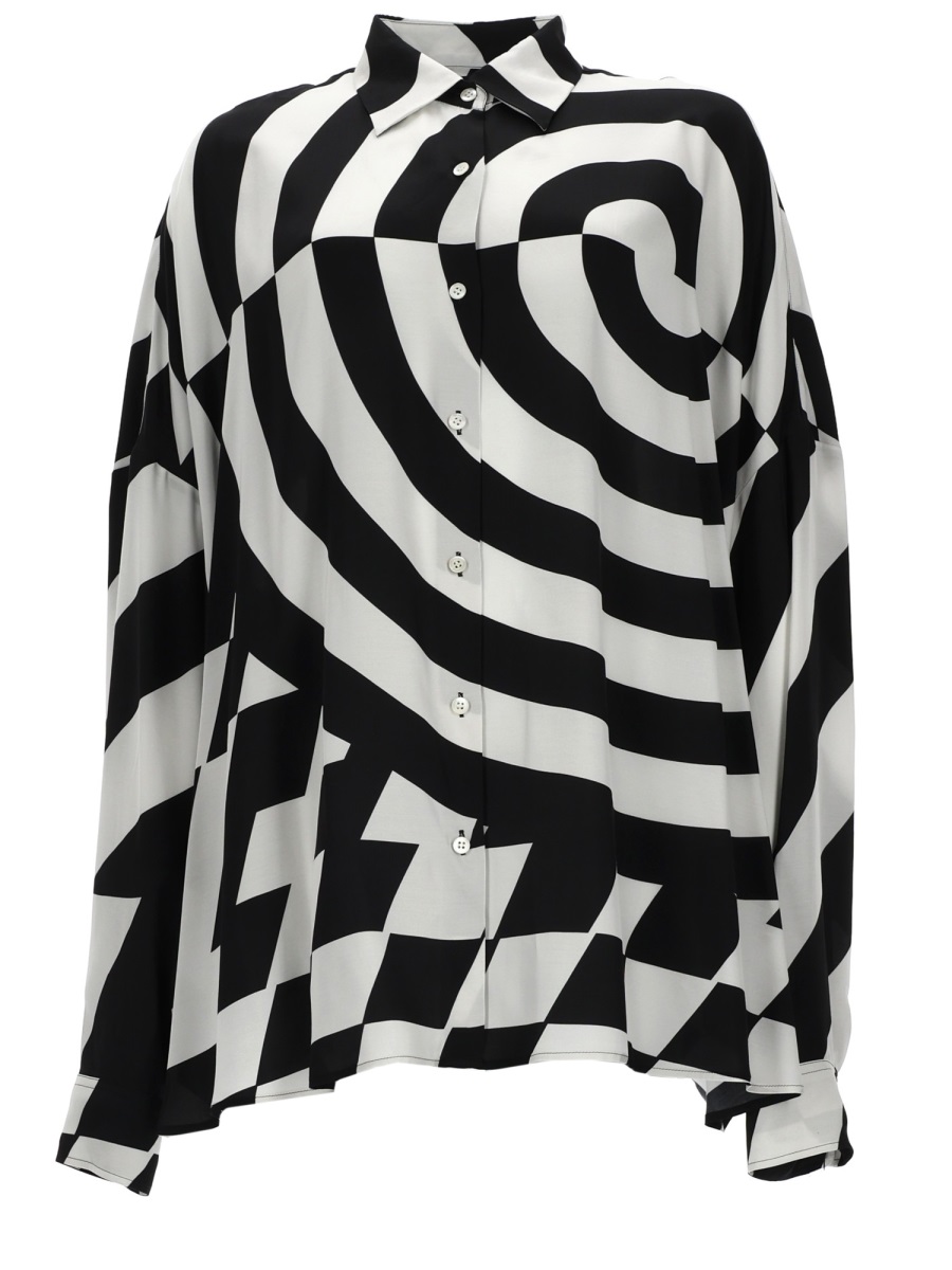 Dries van Noten Casia Black White Geometric Shirt Zwart