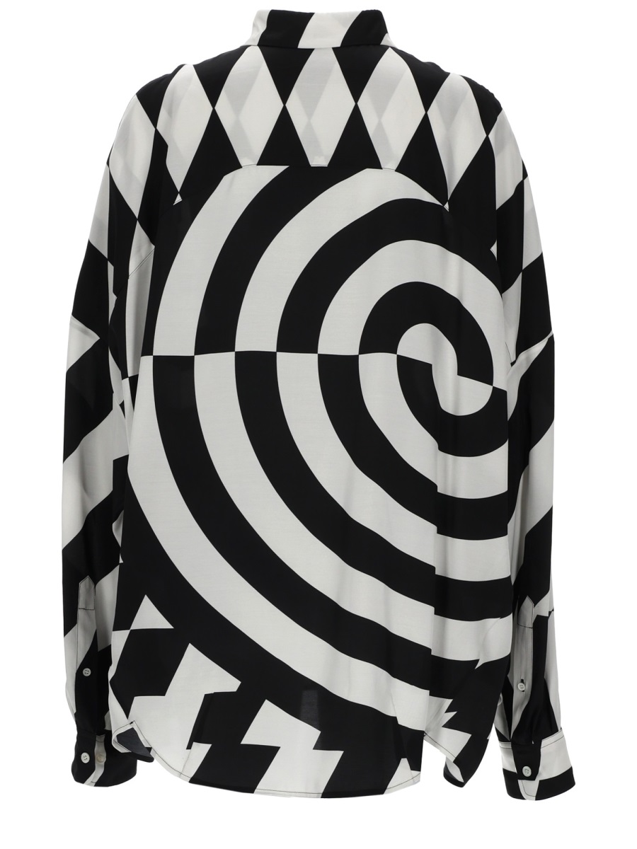 Dries van Noten Casia Black White Geometric Shirt Zwart