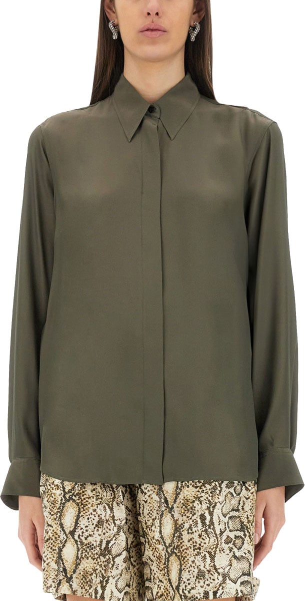 Dries van Noten Silk Blend Satin Shirt Grijs