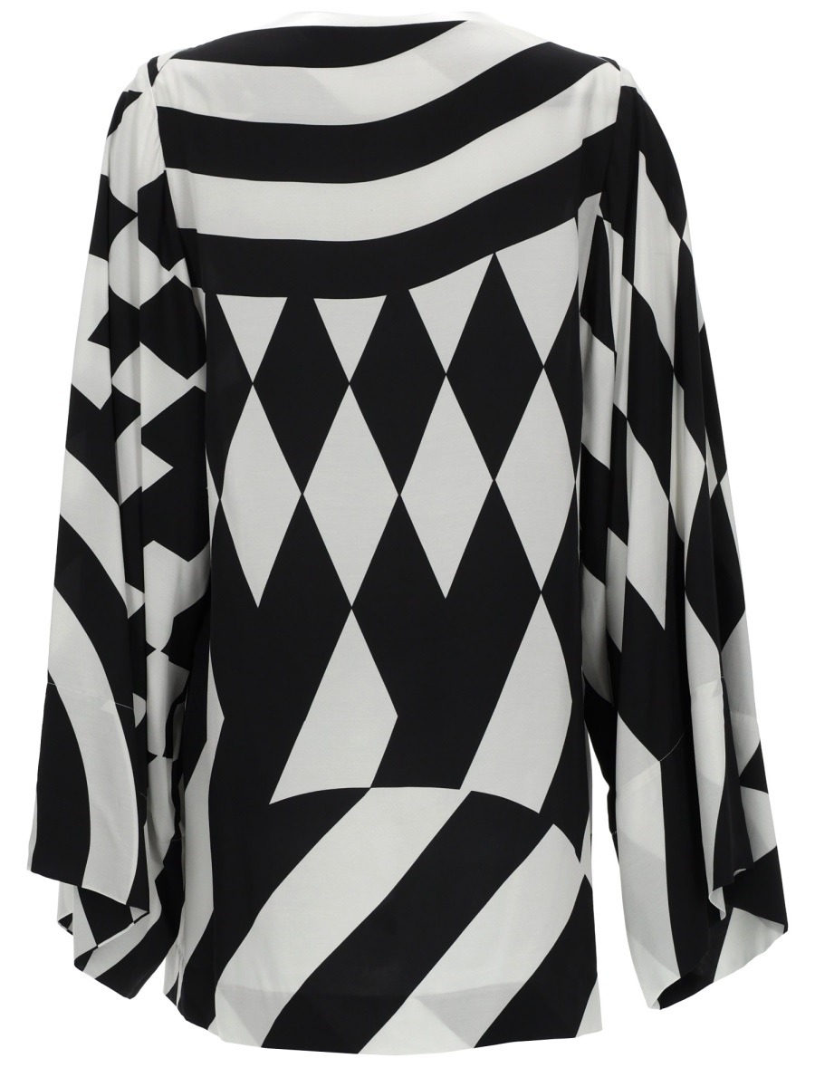 Dries van Noten Charlie Viscose Geometric Swirls Blouse Zwart