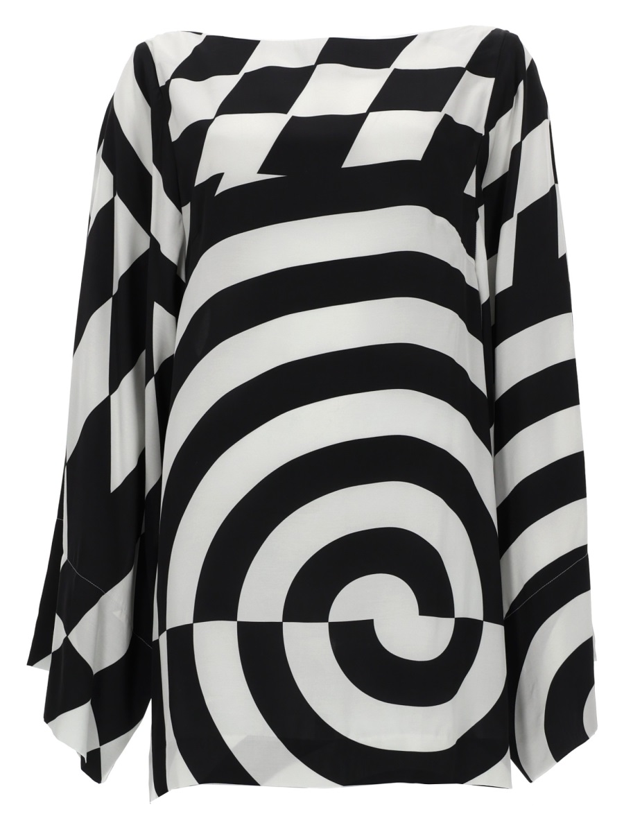 Dries van Noten Charlie Viscose Geometric Swirls Blouse Zwart