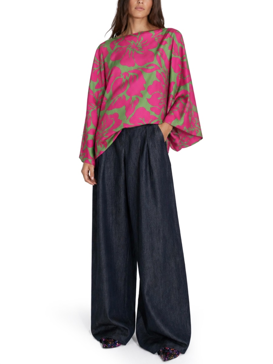 Dries van Noten Viscose Floral Pattern Boat Neck Blouse Roze