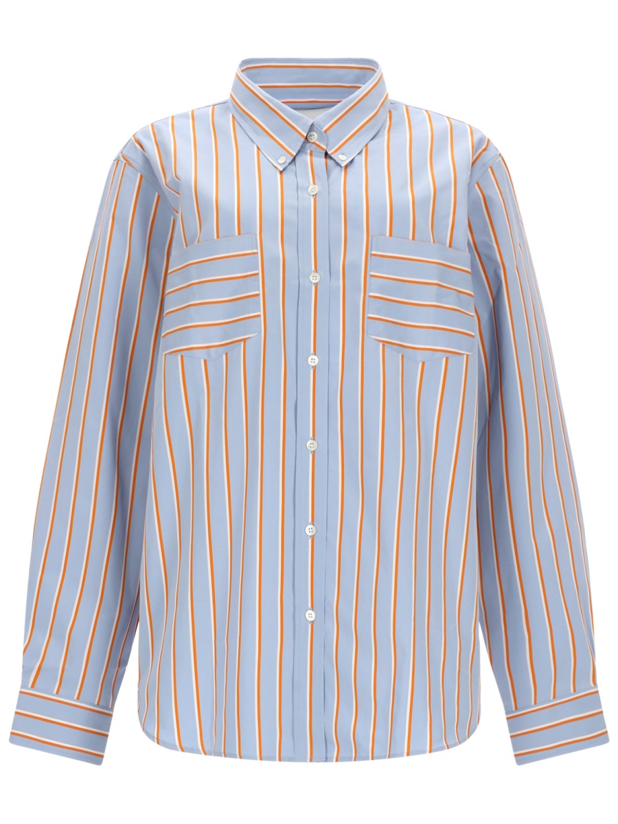 Dries van Noten Loose Fit Vertical Contrasting Stripes Shirt Blauw