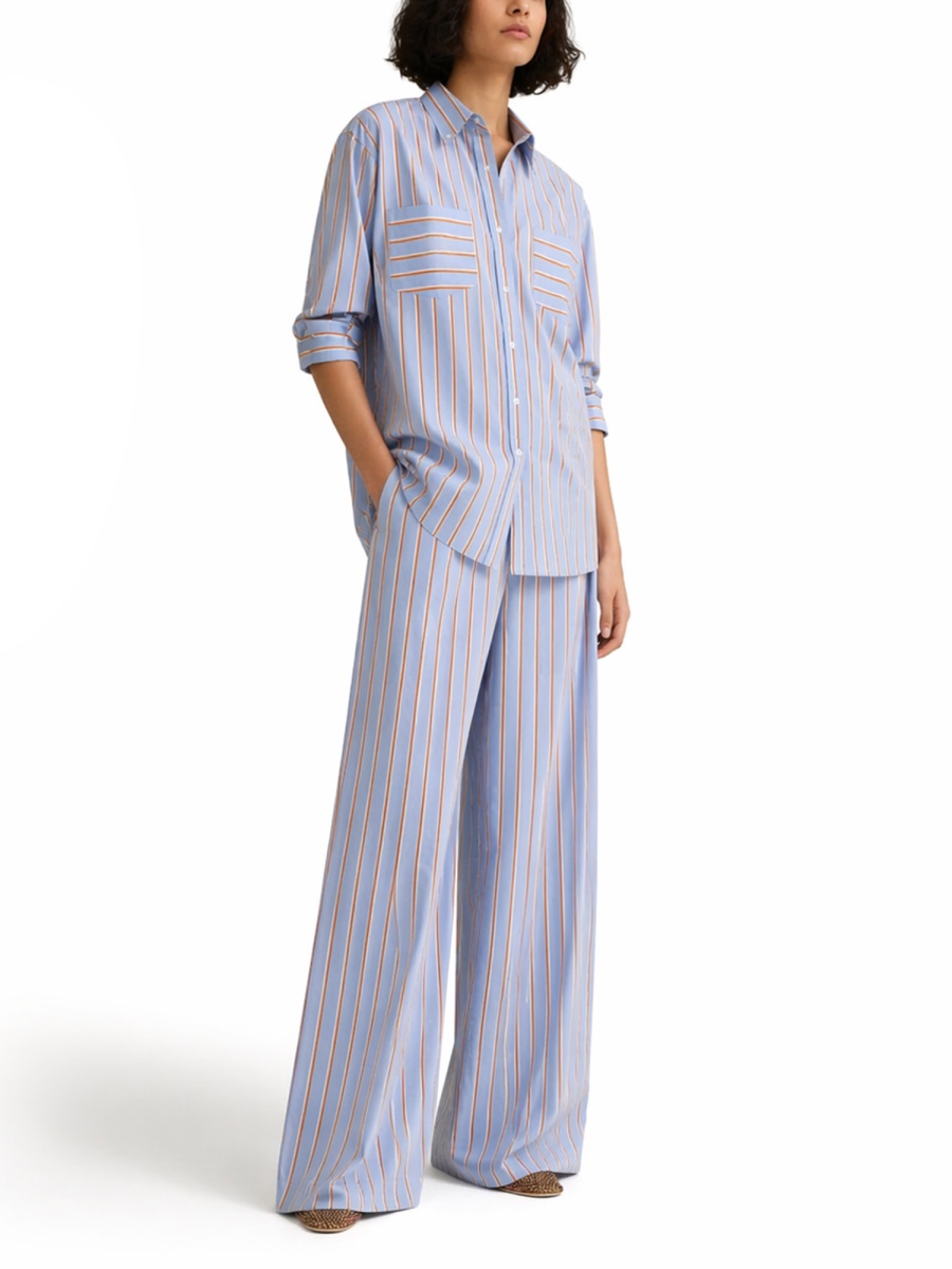 Dries van Noten Loose Fit Vertical Contrasting Stripes Shirt Blauw