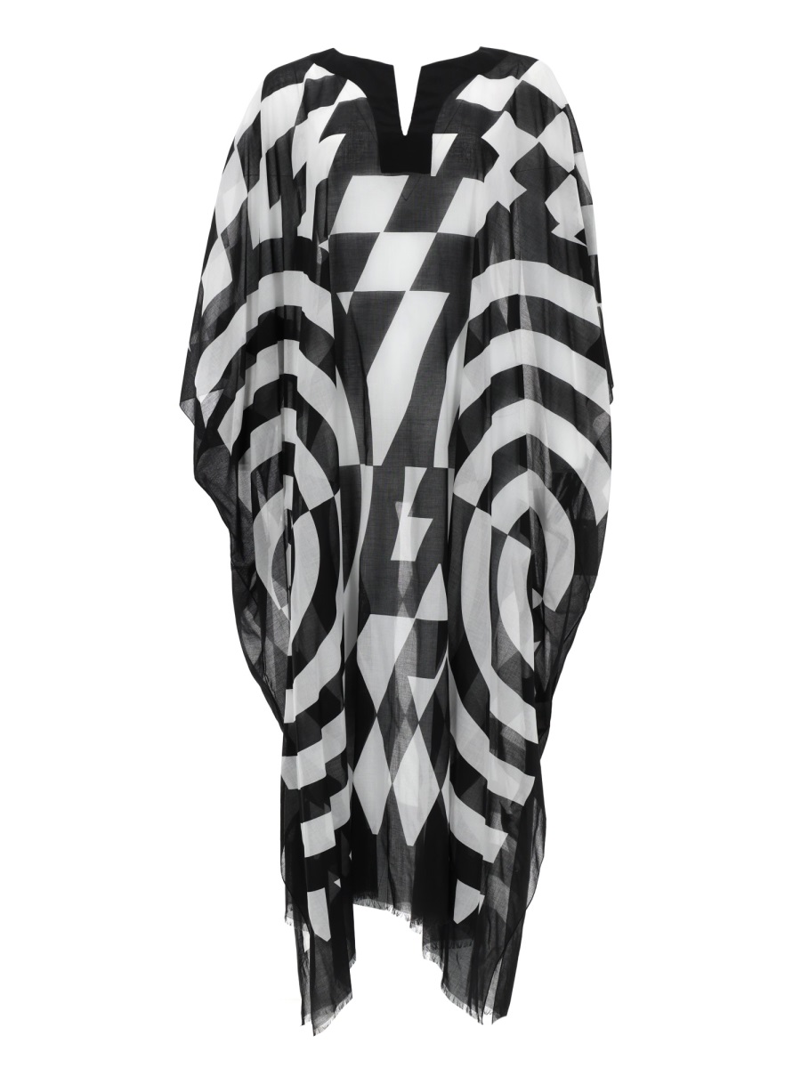 Dries van Noten Oversized Cotton Geometric Print Caftan Zwart