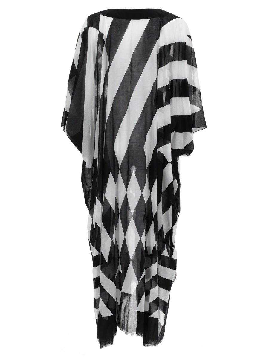 Dries van Noten Oversized Cotton Geometric Print Caftan Zwart