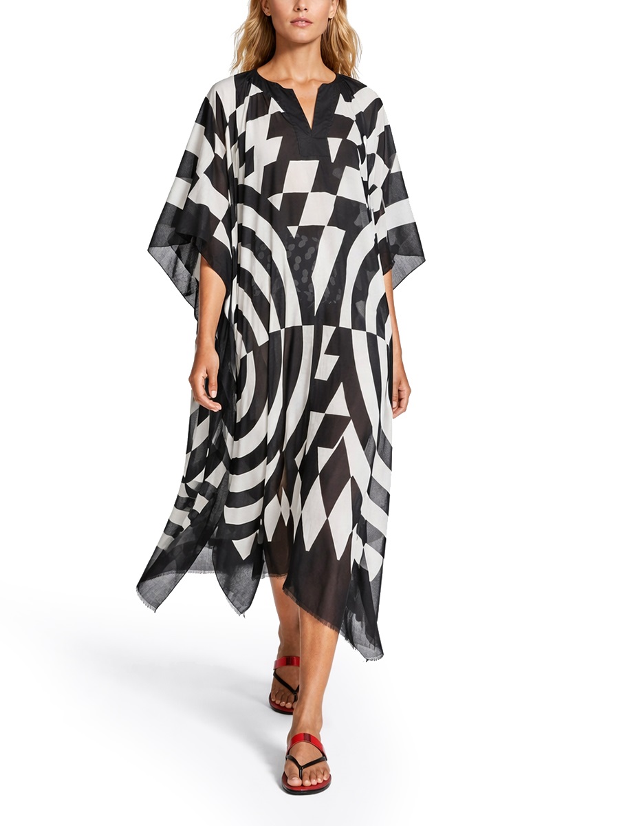 Dries van Noten Oversized Cotton Geometric Print Caftan Zwart