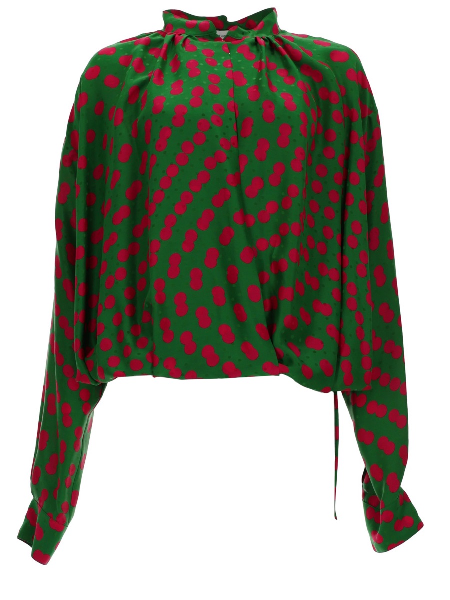 Dries van Noten Green Cenver Polka Dot Viscose-Blend Blouse Zwart