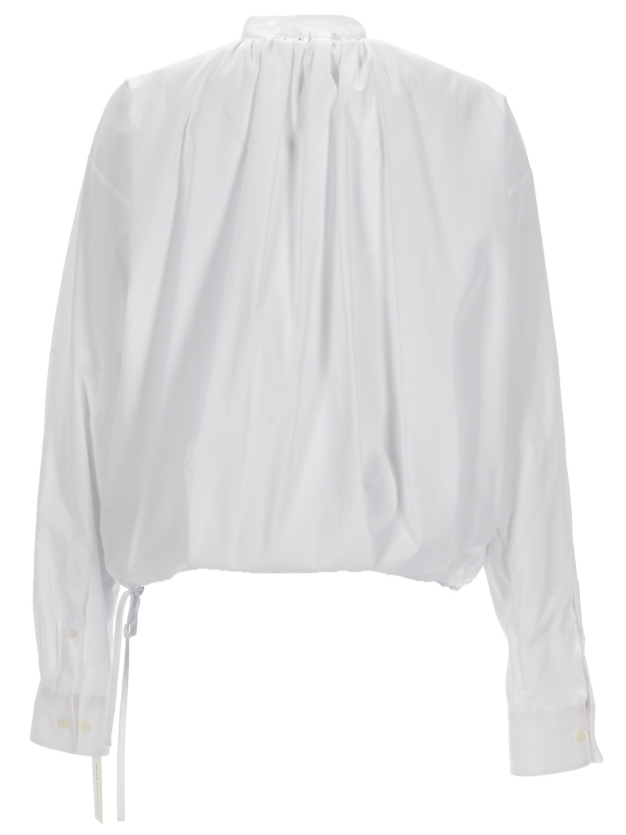 Dries van Noten Neutral Cenver Gathered Ruffle Cotton Blouse Wit