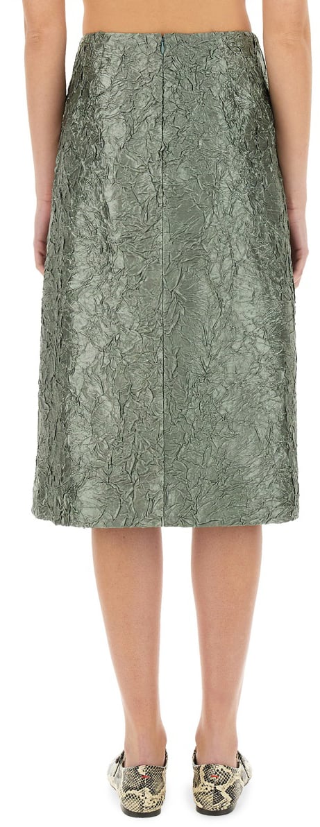 Dries van Noten Ruched Satin Midi Skirt Grijs