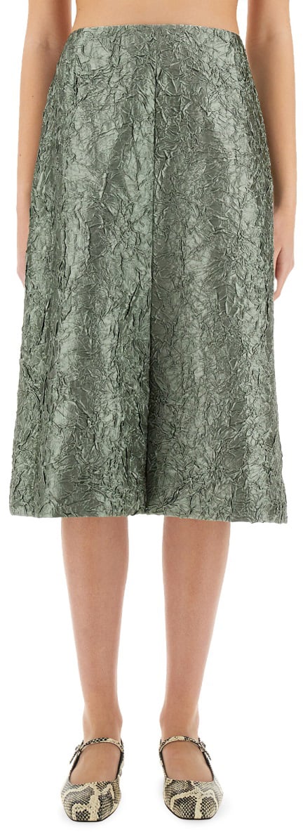 Dries van Noten Ruched Satin Midi Skirt Grijs