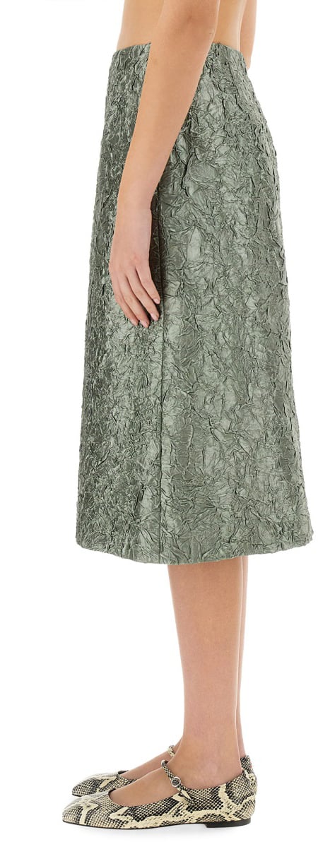 Dries van Noten Ruched Satin Midi Skirt Grijs