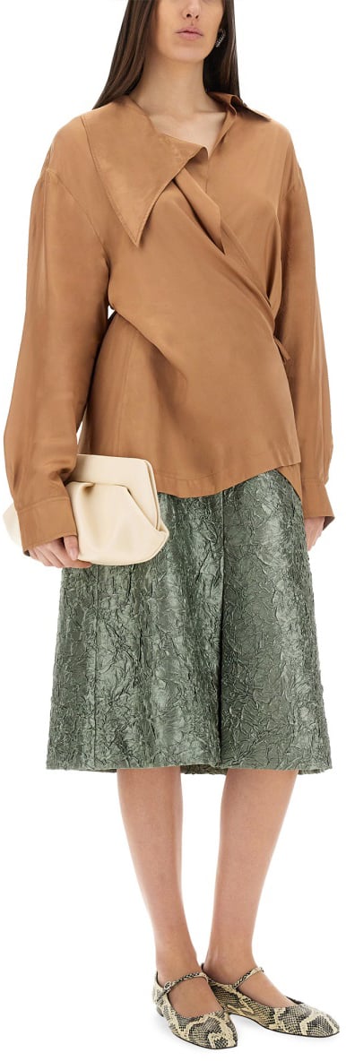 Dries van Noten Ruched Satin Midi Skirt Grijs