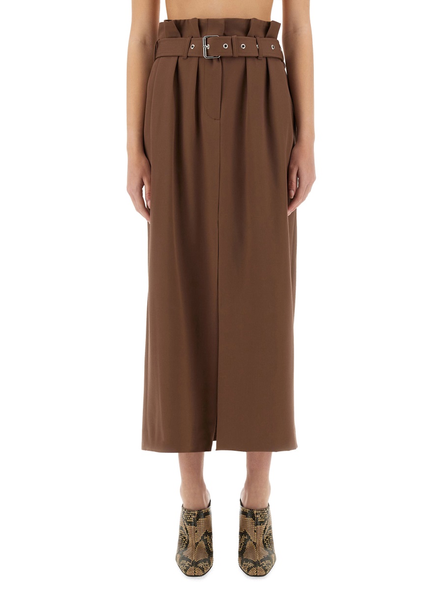 Dries van Noten Tailored Wool Skirt With Waist Belt Grijs